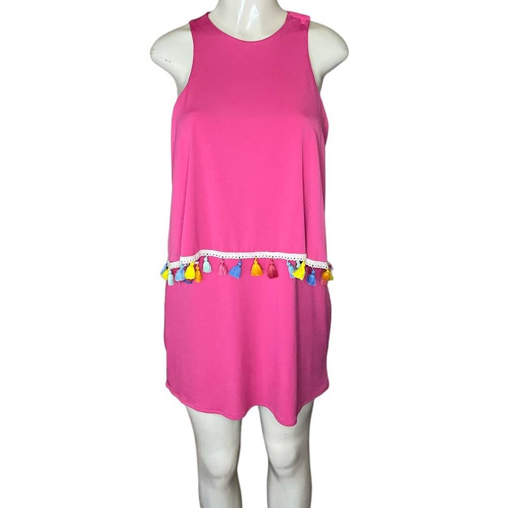 Judith March Sleeveless Mini Dress Tassel Crossover Back Pink SZ Medium